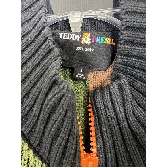 Teddy Fresh Cardigan Mens Large Sweater Retro Colorblock Preppy Classic Grandpa - Picture 6 of 16